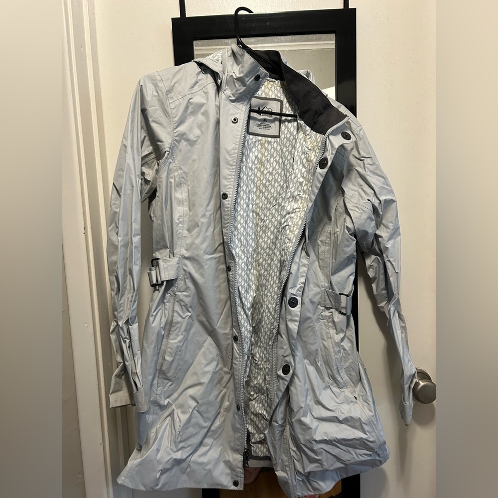 REI Co-op Rainier Long Line Rain Jacket Women's XL Silver Grey Waterproof
